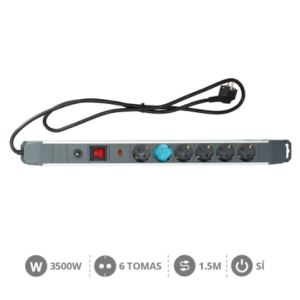 BASE T.T. ALUMINIO NEGRA 6 TOMAS C/INT. 1.5 M REF: GS-0801087
