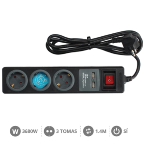 BASE T.T. NEGRA 3 TOMAS 2 USB C/INT. 1.5 M. REF: 0803392