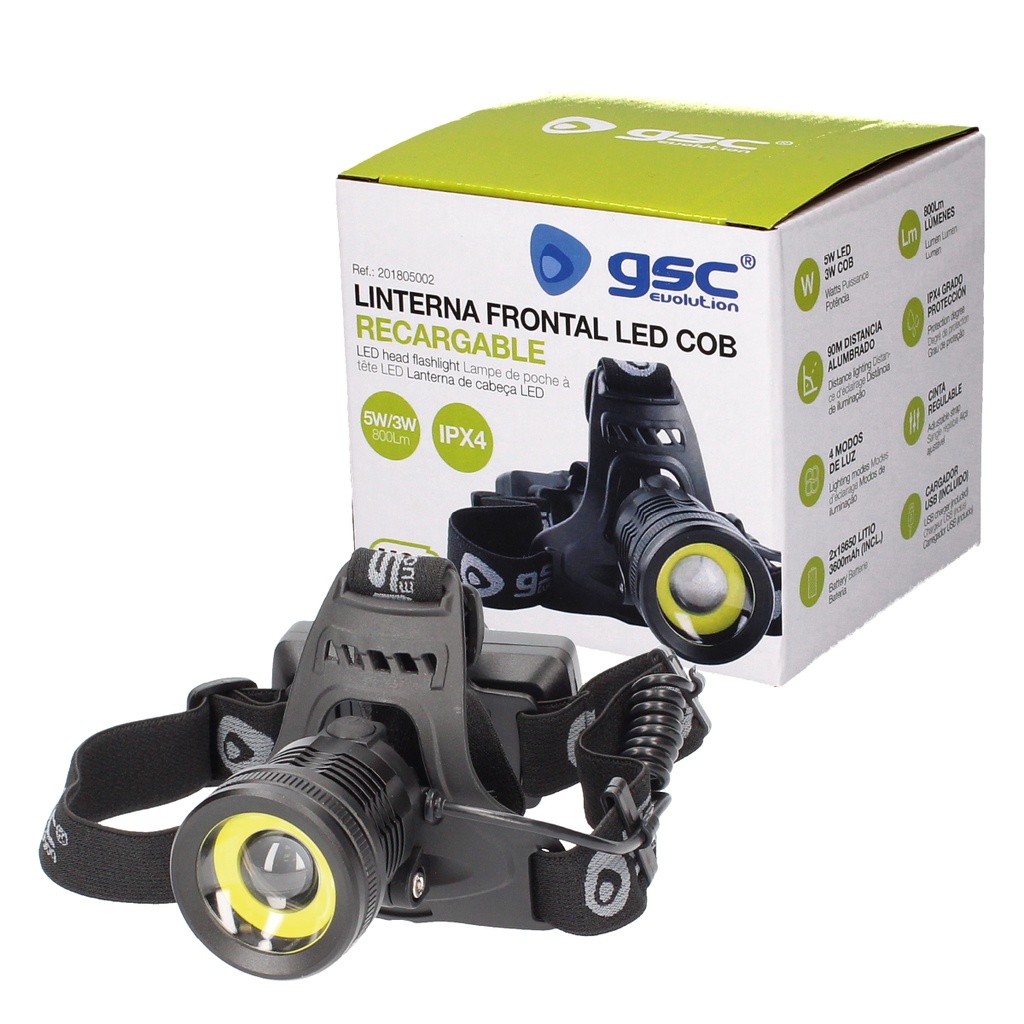 LINTERNA CABEZA LED COB RECARGABLE USB REF: GS-201805002