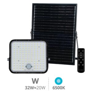REF: 202615027 Proyector solar LED Pamol con sensor de movimiento y crepuscular 200W 6500K IP65 Negro