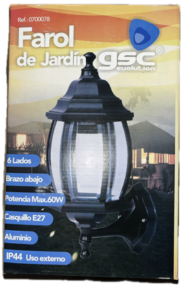 GS-0700078 FAROL JARDIN ALEJANDRIA BRAZO ABAJO NEGR
